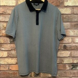 Express Black and White Geometric Polo Shirt